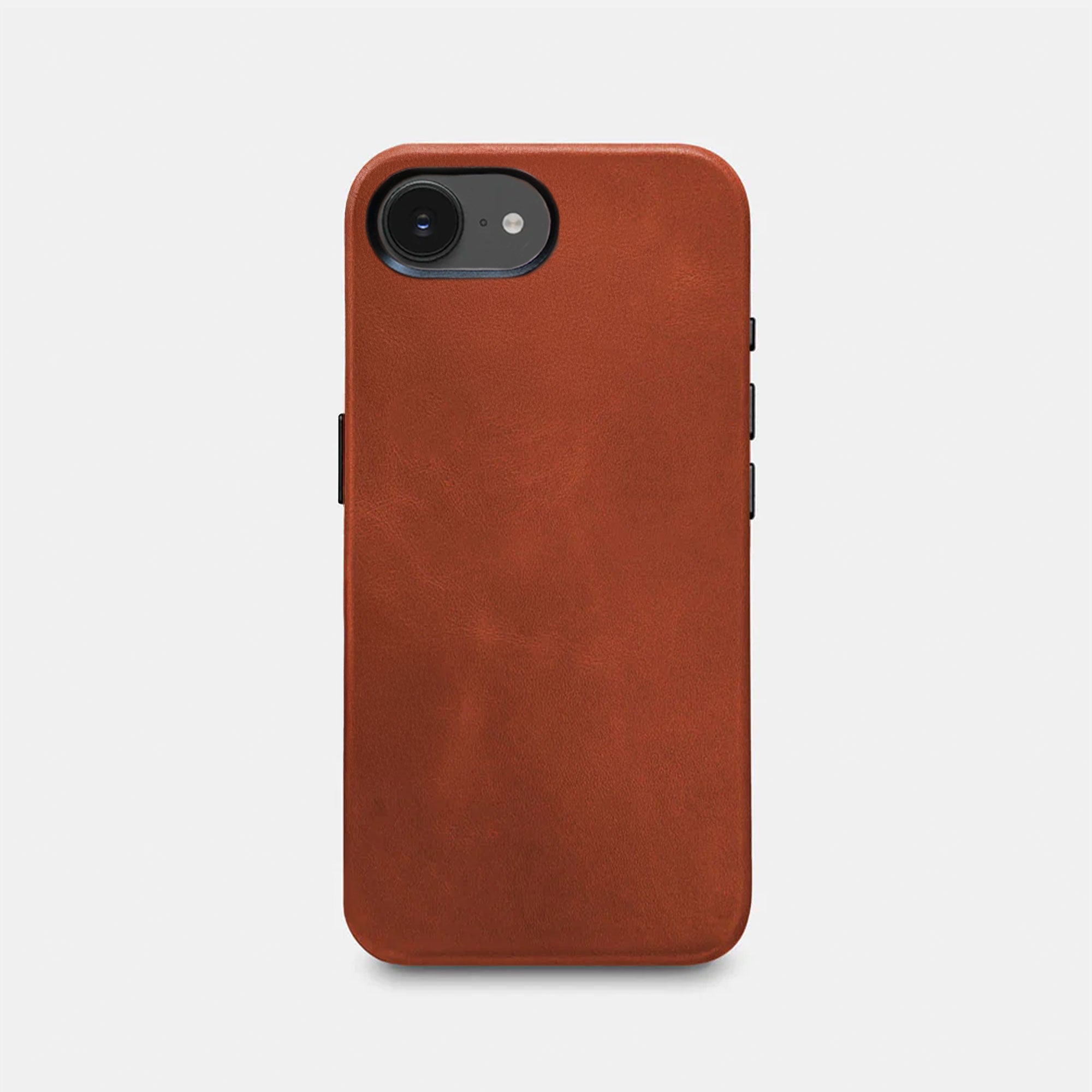 iPhone 16e Leather Shell Case Metal, MagSafe - Saddle Brown