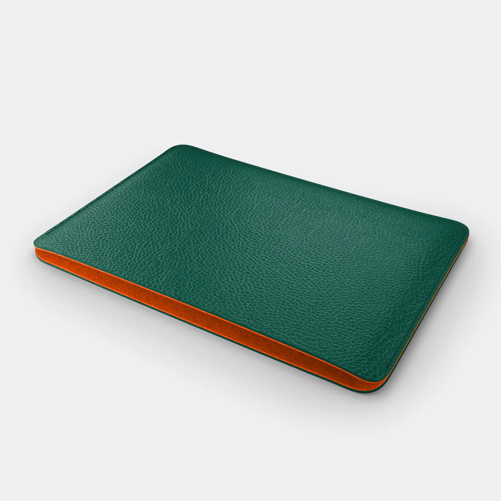 Leather iPad Air 13" Sleeve - Avocado Green and Orange