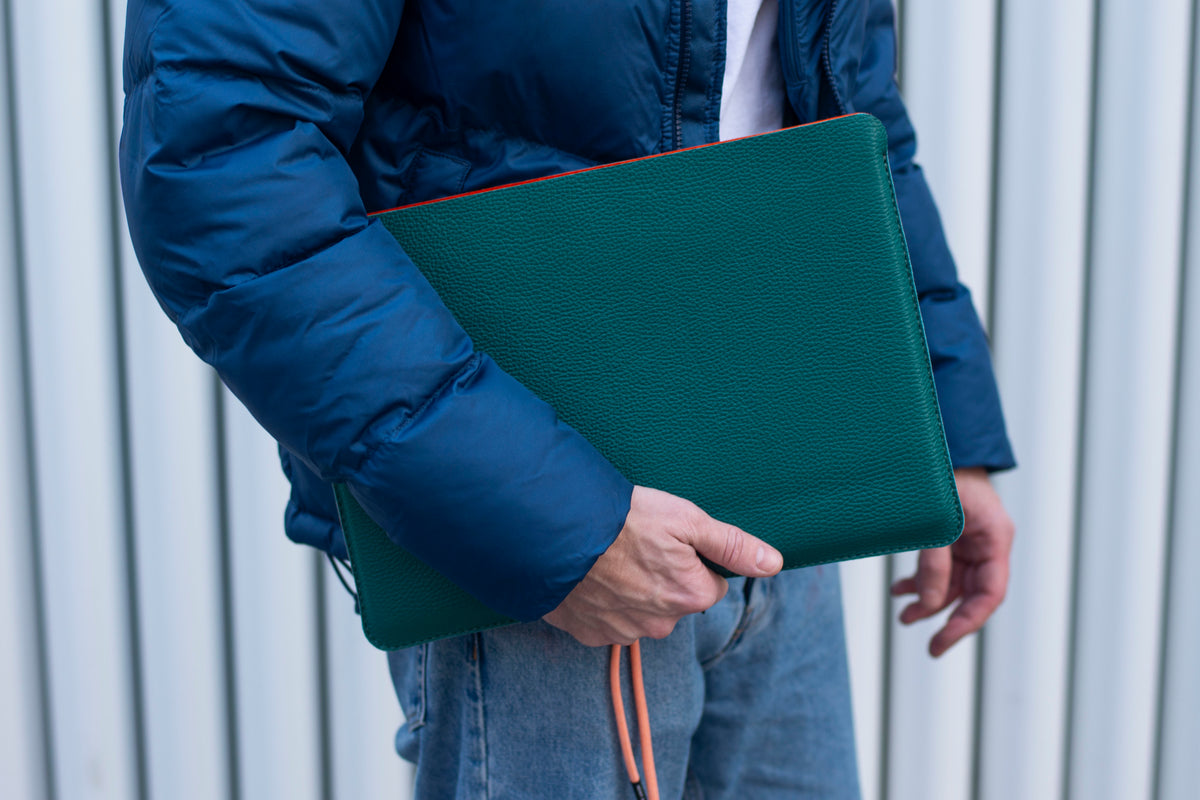 Luxury Leather Macbook Pro 15&quot; Sleeve - Avocado Green and Orange - RYAN London 