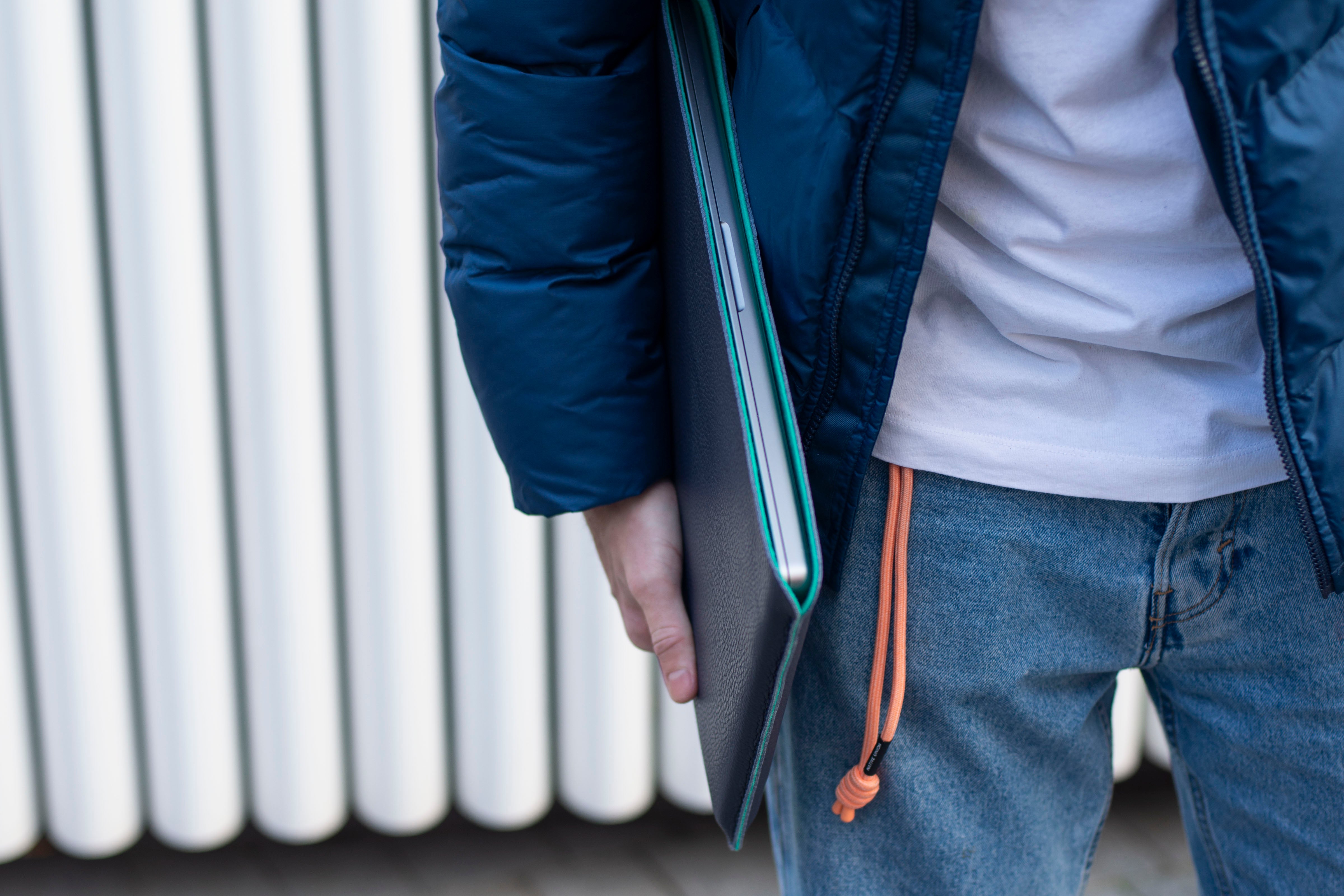Luxury Leather Macbook Air 13" Sleeve - Navy Blue and Mint - RYAN London