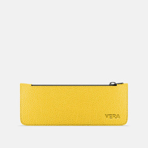 Leather Pencil Case - Yellow and Grey