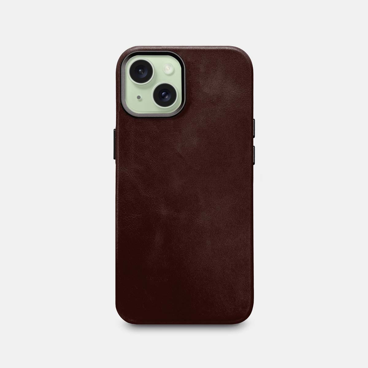 iPhone 15 Leather Shell Case Metal, MagSafe - Dark Brown