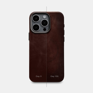 iPhone 15 Pro Max Leather Shell Case Metal, MagSafe - Dark Brown