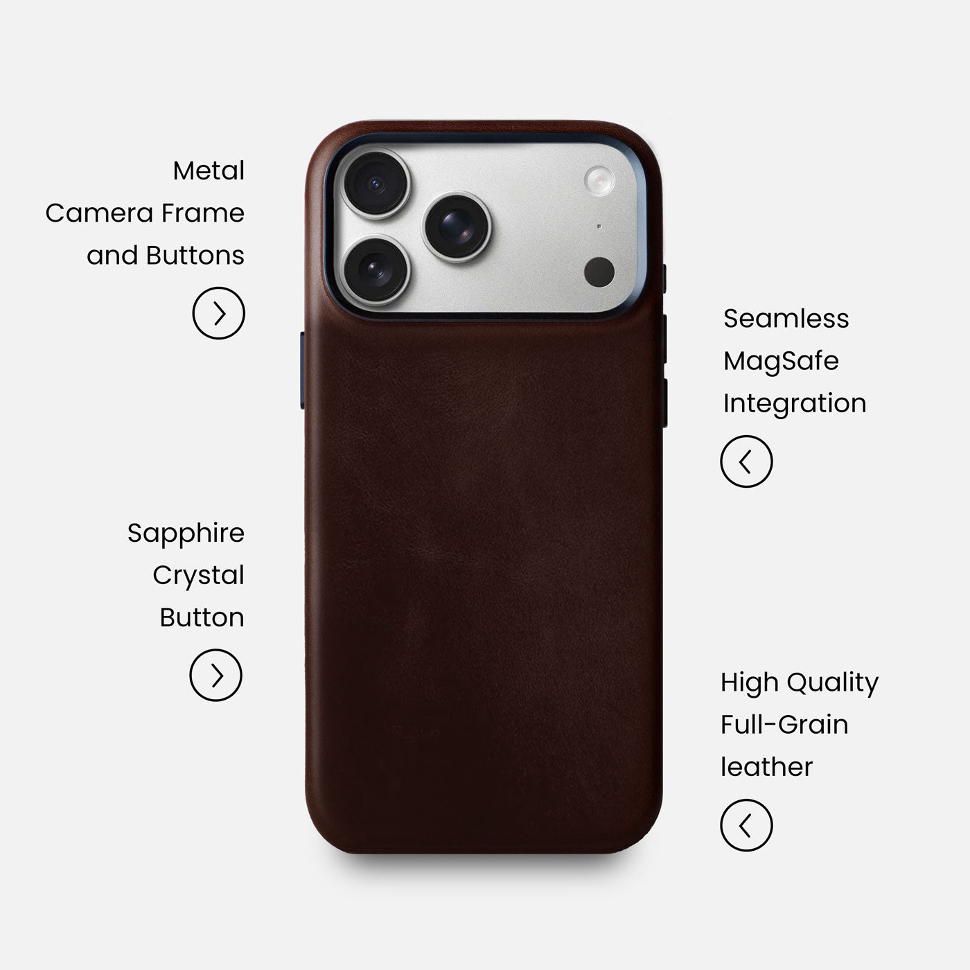 Leather iPhone 17 Pro Max Shell Case Metal, MagSafe - Dark Brown