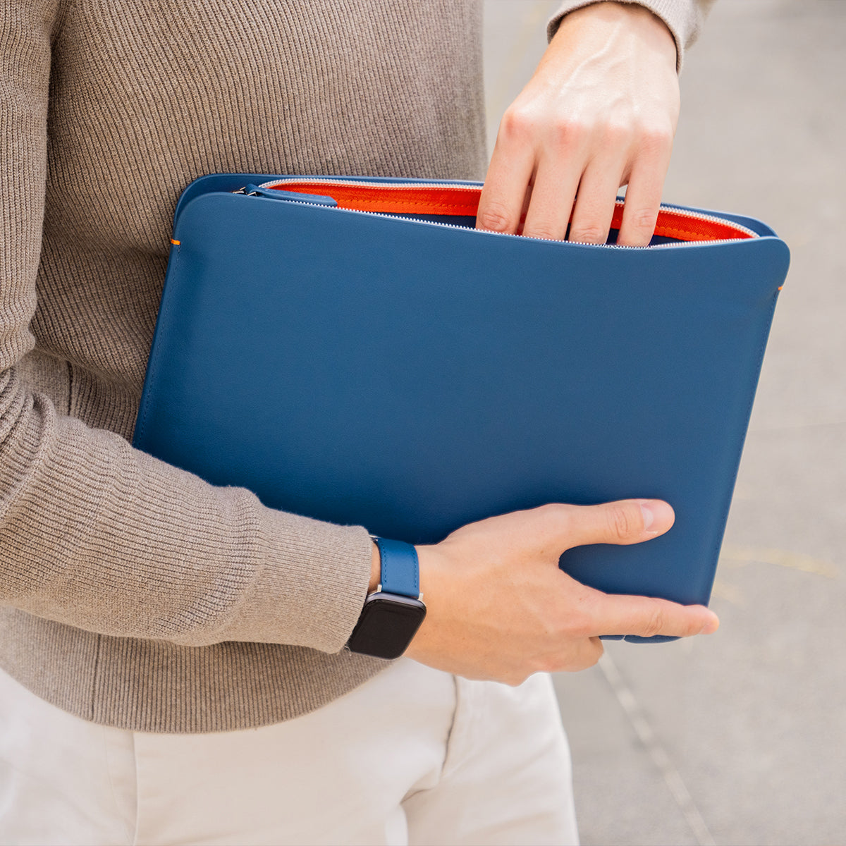 Luxury Nappa Leather MacBook Pro 13" sleeve with zip - Turquoise Blue