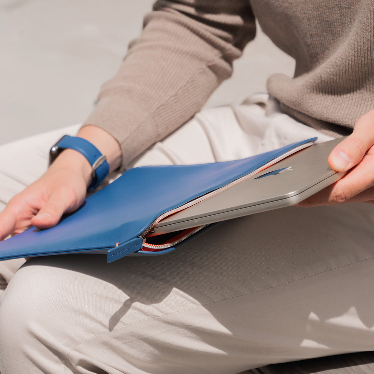 Luxury Nappa Leather iPad Air 11" sleeve with zip - Turquoise Blue
