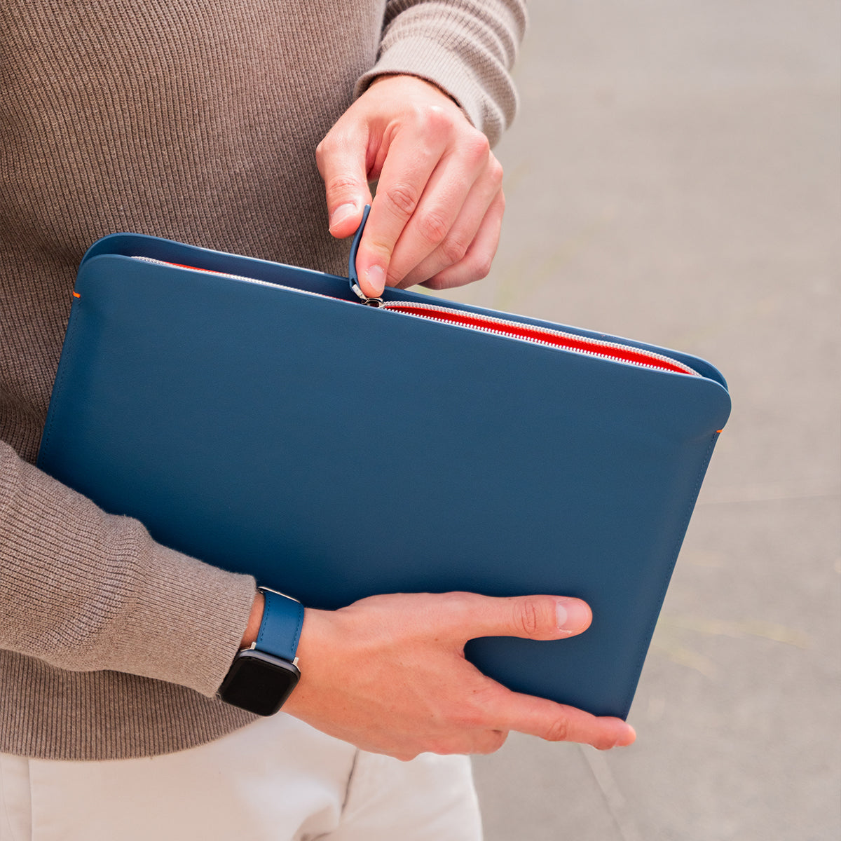 Luxury Nappa Leather MacBook Pro 13" sleeve with zip - Turquoise Blue