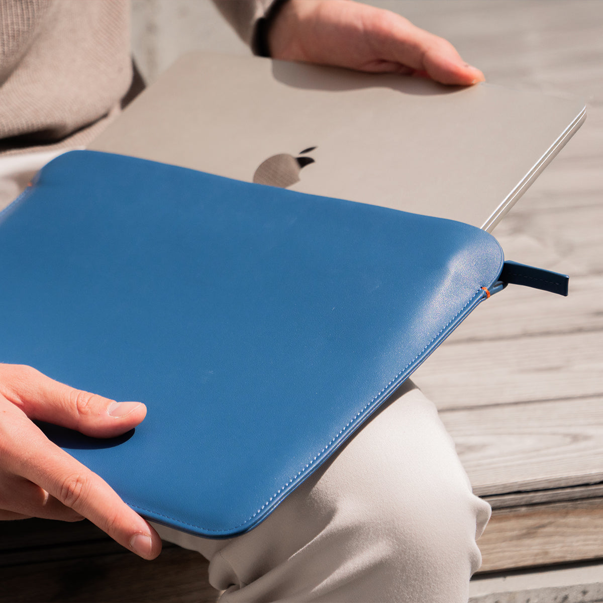 Luxury Nappa Leather MacBook Pro 13" sleeve with zip - Turquoise Blue