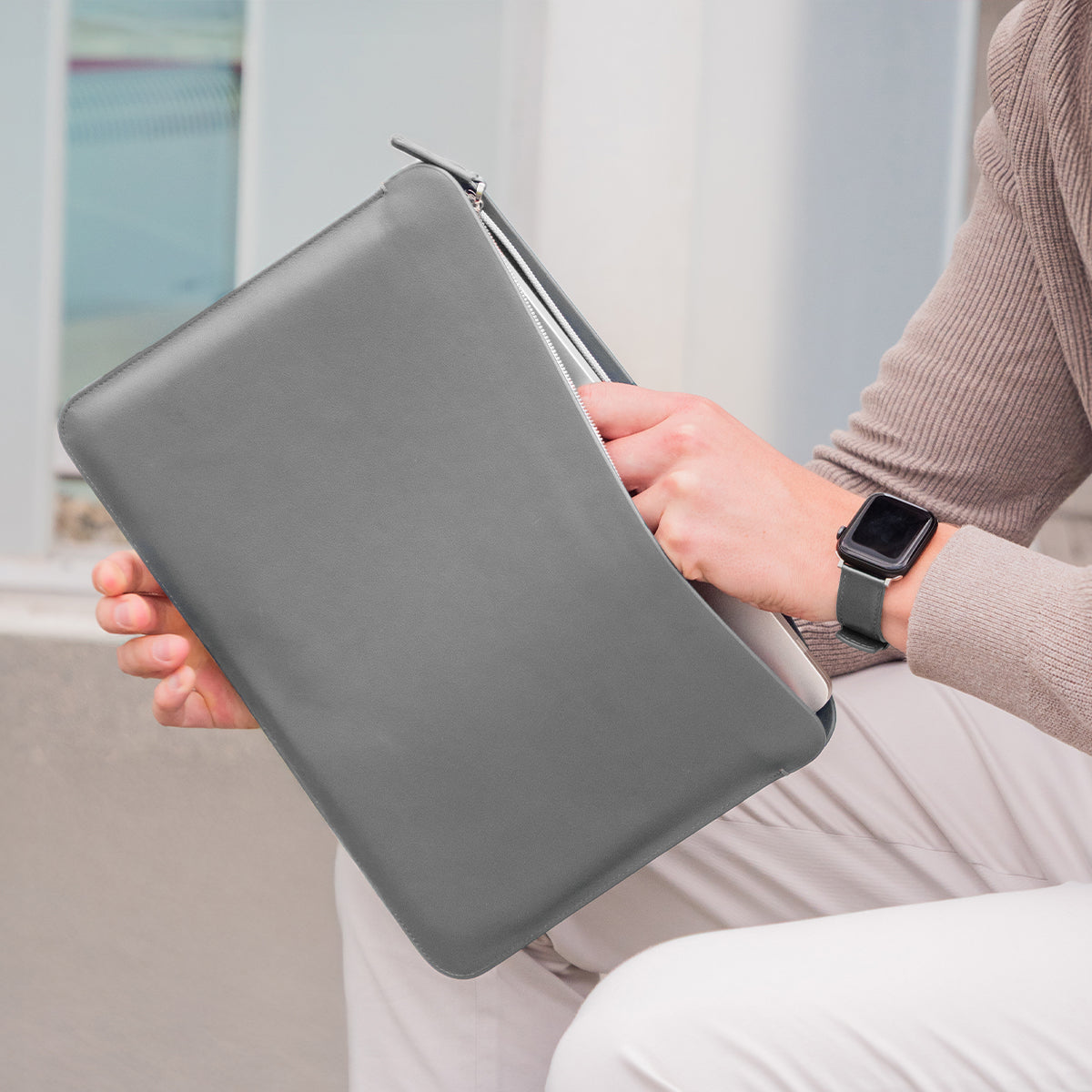 Luxury Nappa Leather iPad Air 11" sleeve with zip - Grey