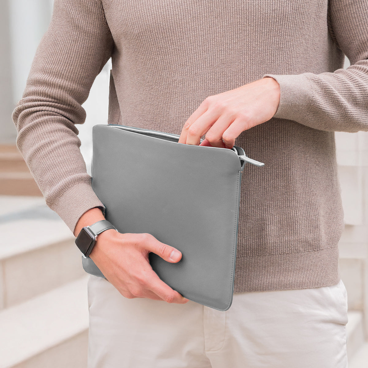 Luxury Nappa Leather iPad Air 11" sleeve with zip - Grey