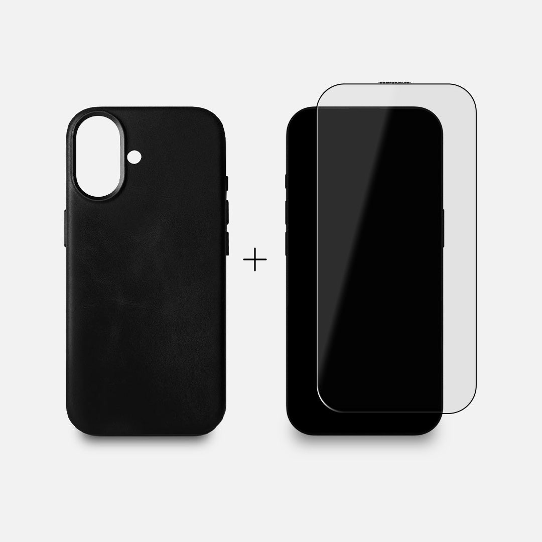 iPhone 17 Leather Case & Screen Protector Bundle - Black