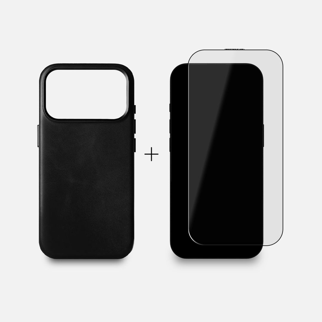 iPhone 17 Pro Leather Case & Screen Protector Bundle - Black