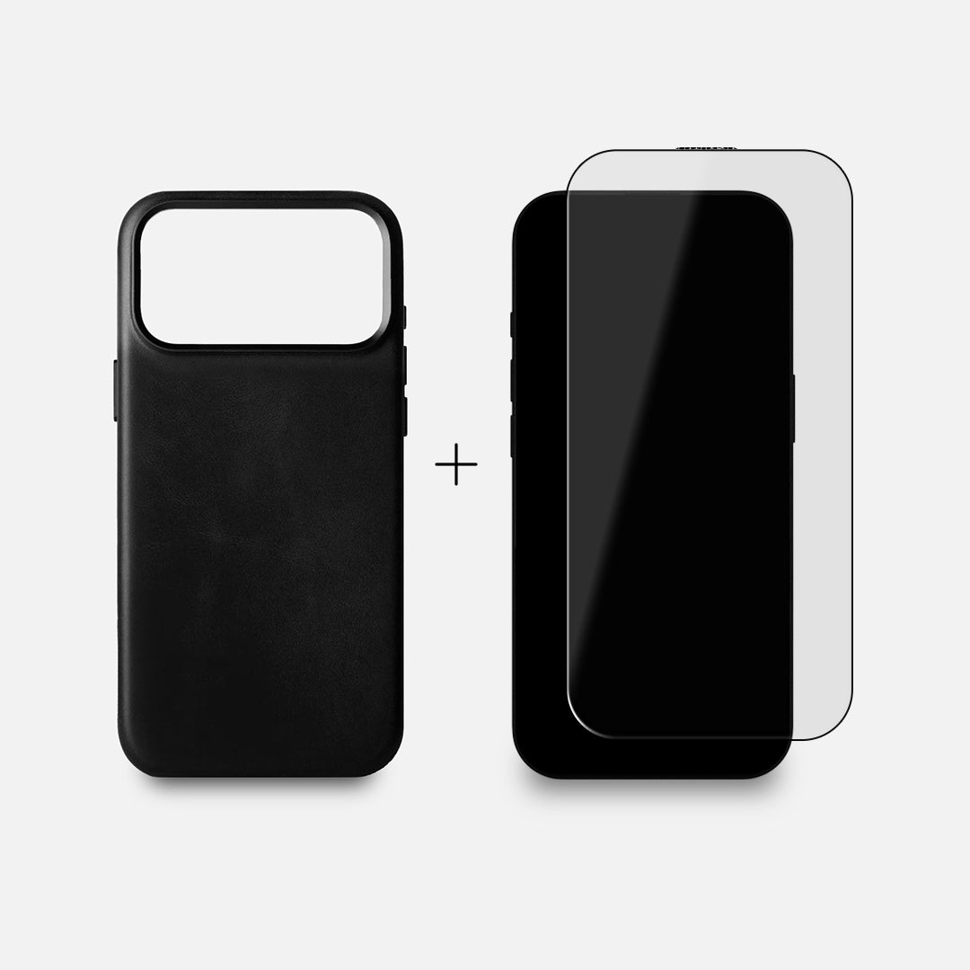 iPhone 17 Pro Max Leather Case & Screen Protector Bundle - Black