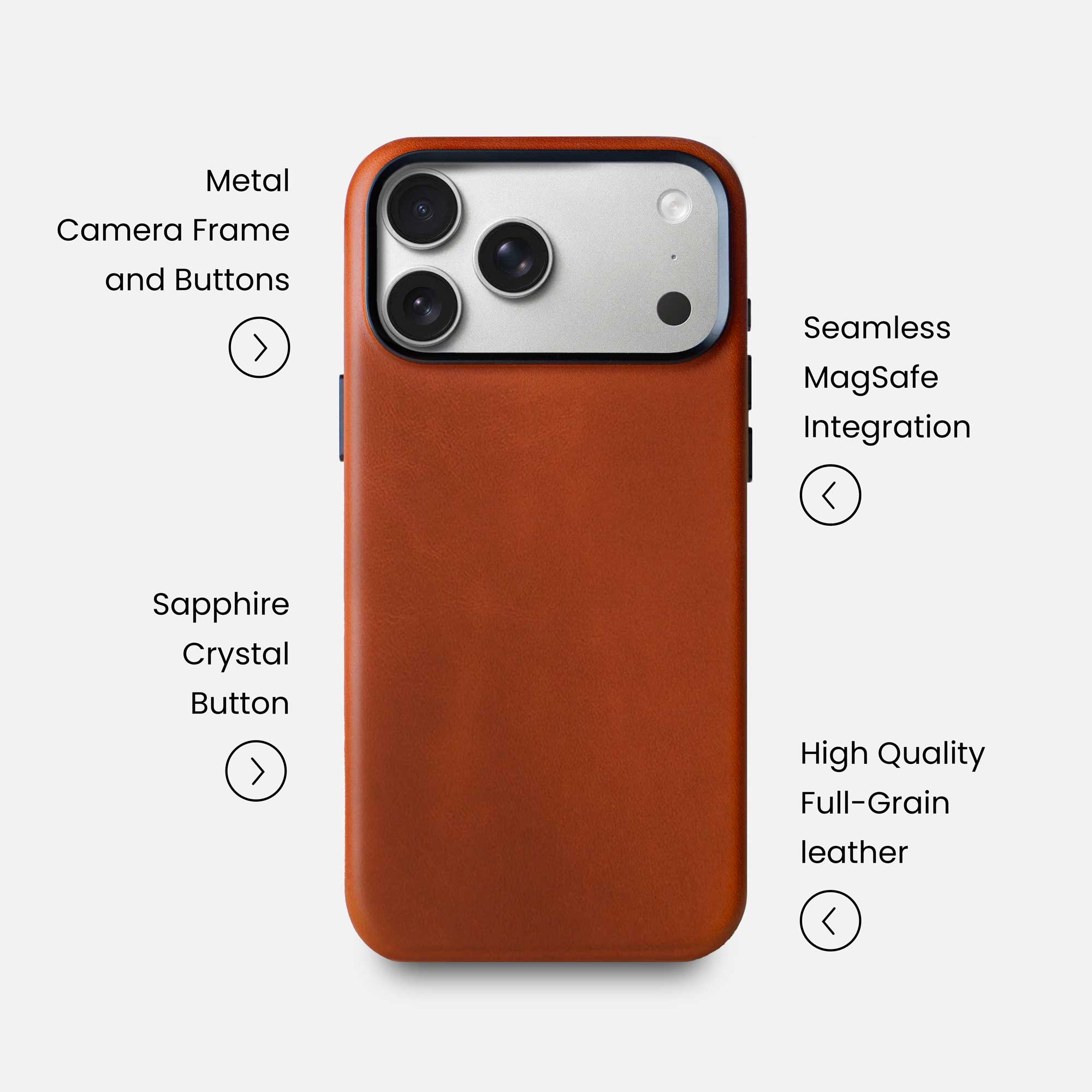 Leather iPhone 17 Pro Max Shell Case Metal, MagSafe - Saddle Brown