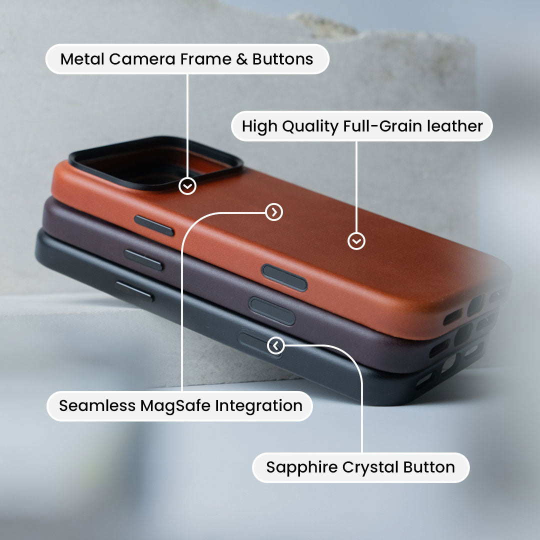 Leather iPhone 17 Pro Max Shell Case Metal, MagSafe - Saddle Brown