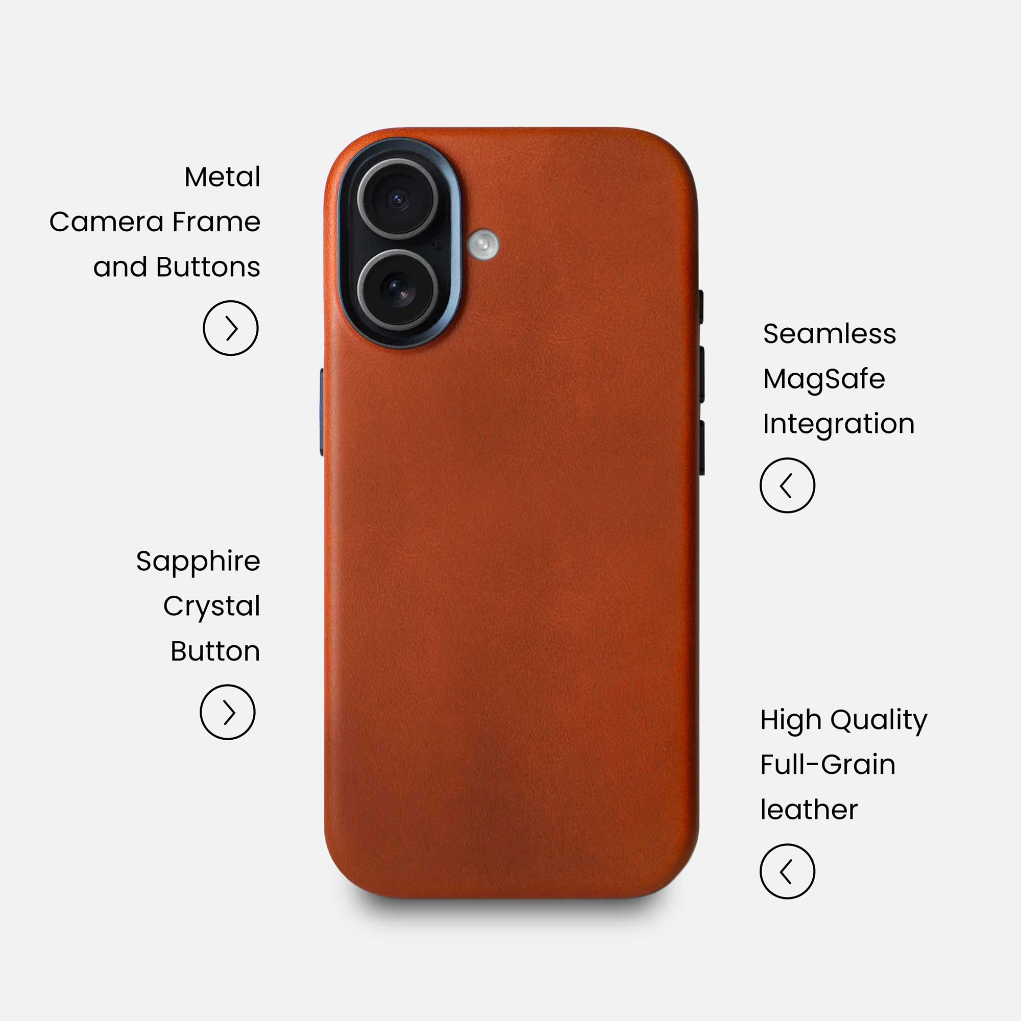 Leather iPhone 17 Shell Case Metal, MagSafe - Saddle Brown