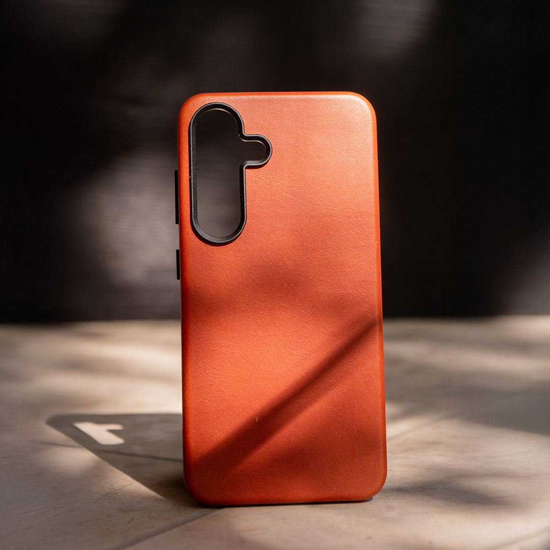 Samsung S25+ Leather Shell Case - Saddle Brown
