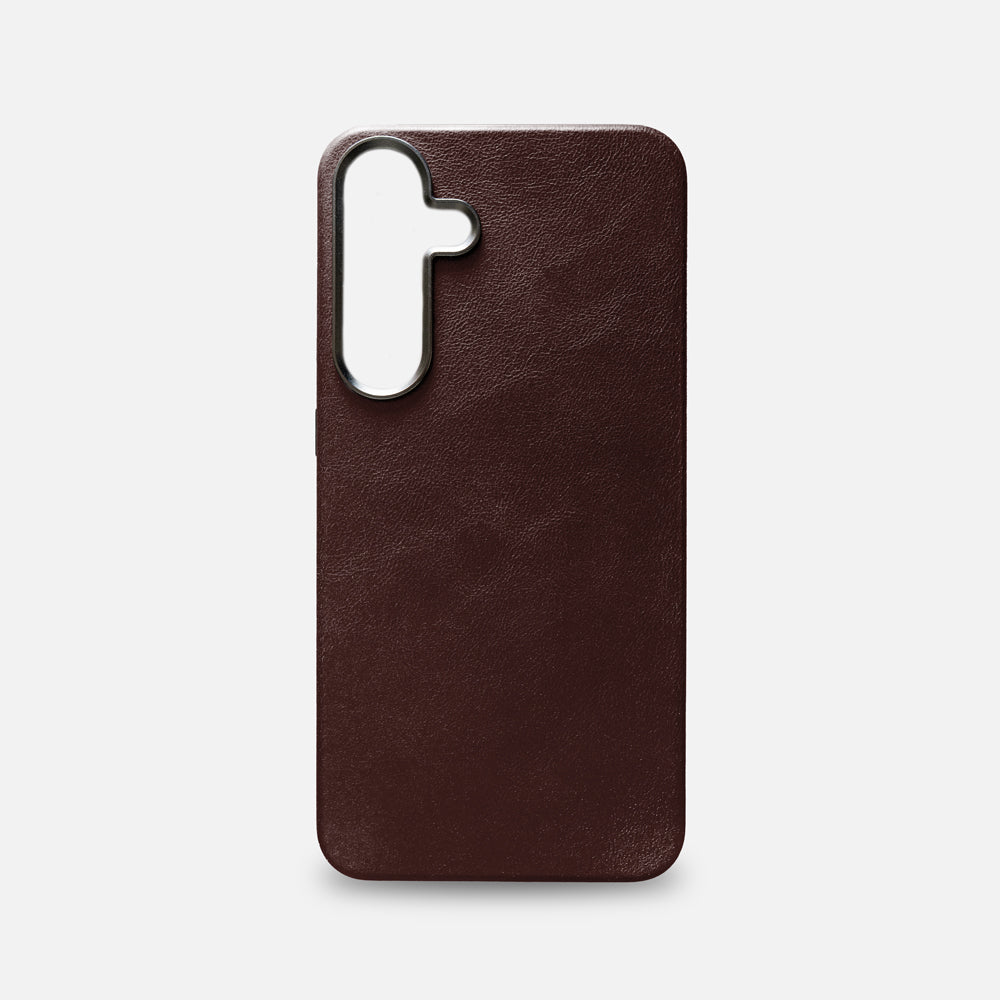 Samsung S25+ Leather Shell Case - Dark Brown