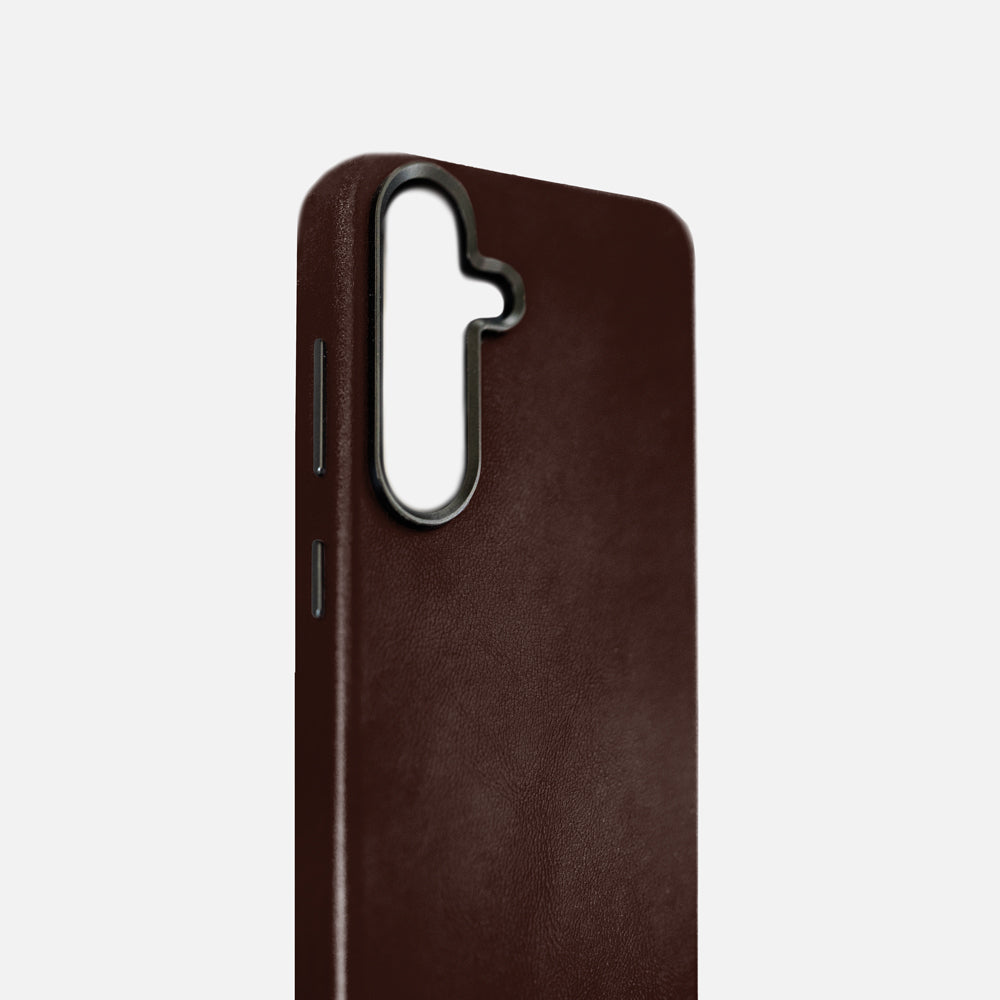 Samsung S25+ Leather Shell Case - Dark Brown