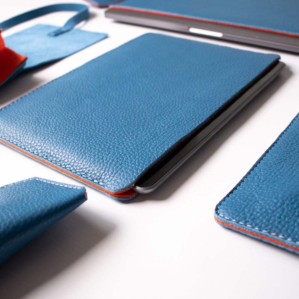Leather iPad Air 11" Sleeve - Turquoise Blue and Orange - RYAN London