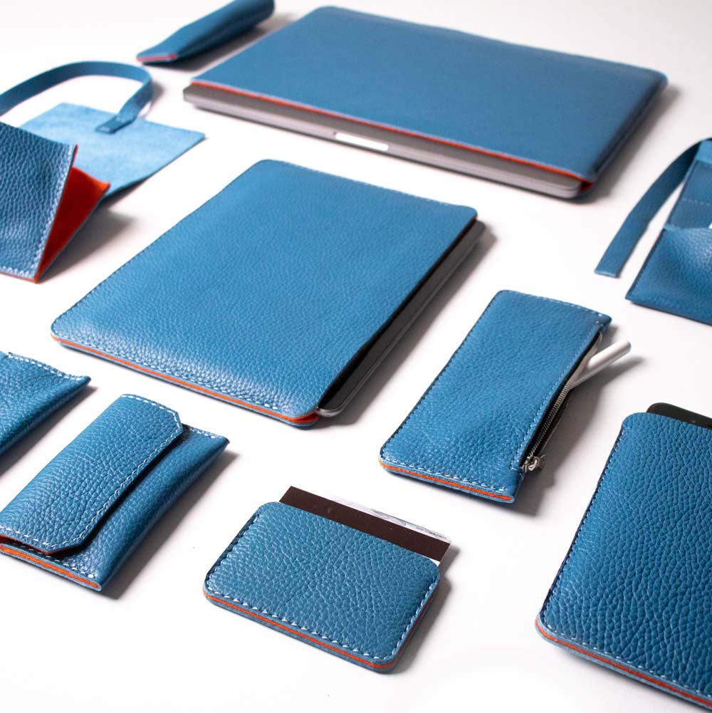 Leather iPad Air 11" Sleeve - Turquoise Blue and Orange - RYAN London