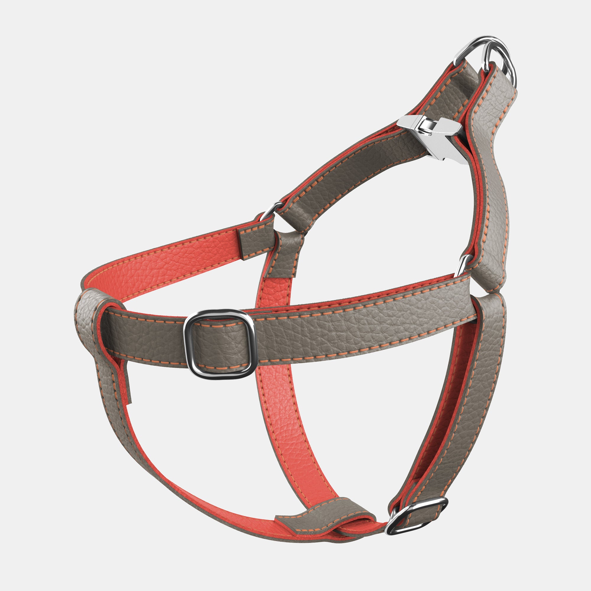 Leather Dog Harness - Grey and Coral - RYAN London