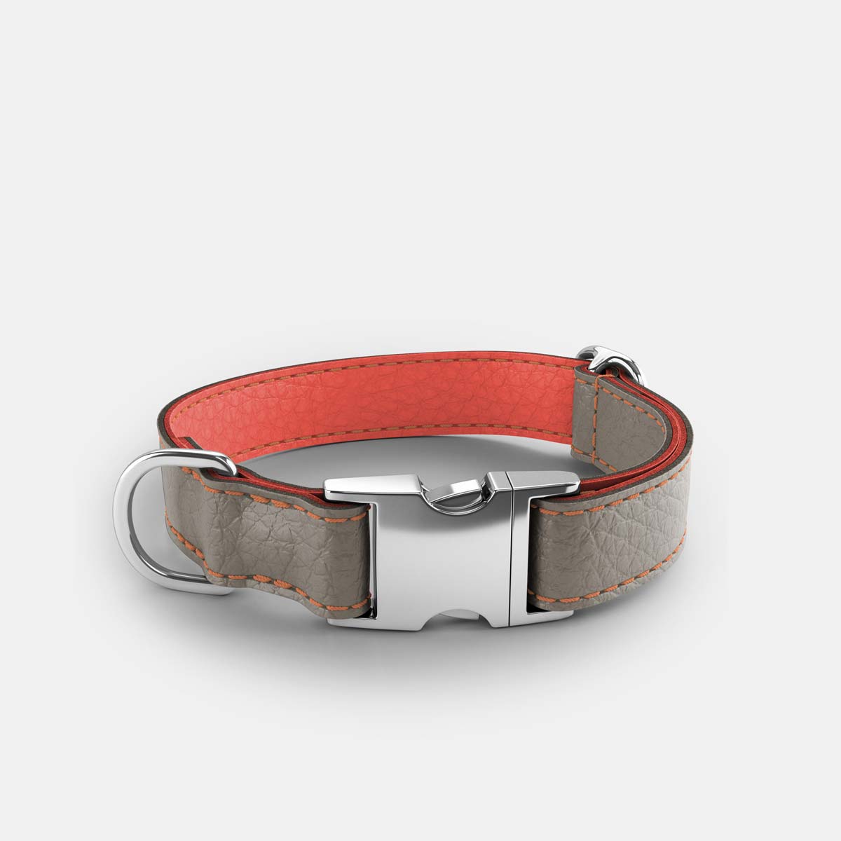 Leather Dog Collar - Grey and Coral - RYAN London