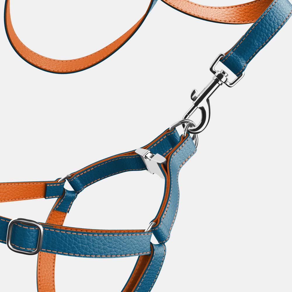 Leather Dog Harness - Blue and Orange - RYAN London