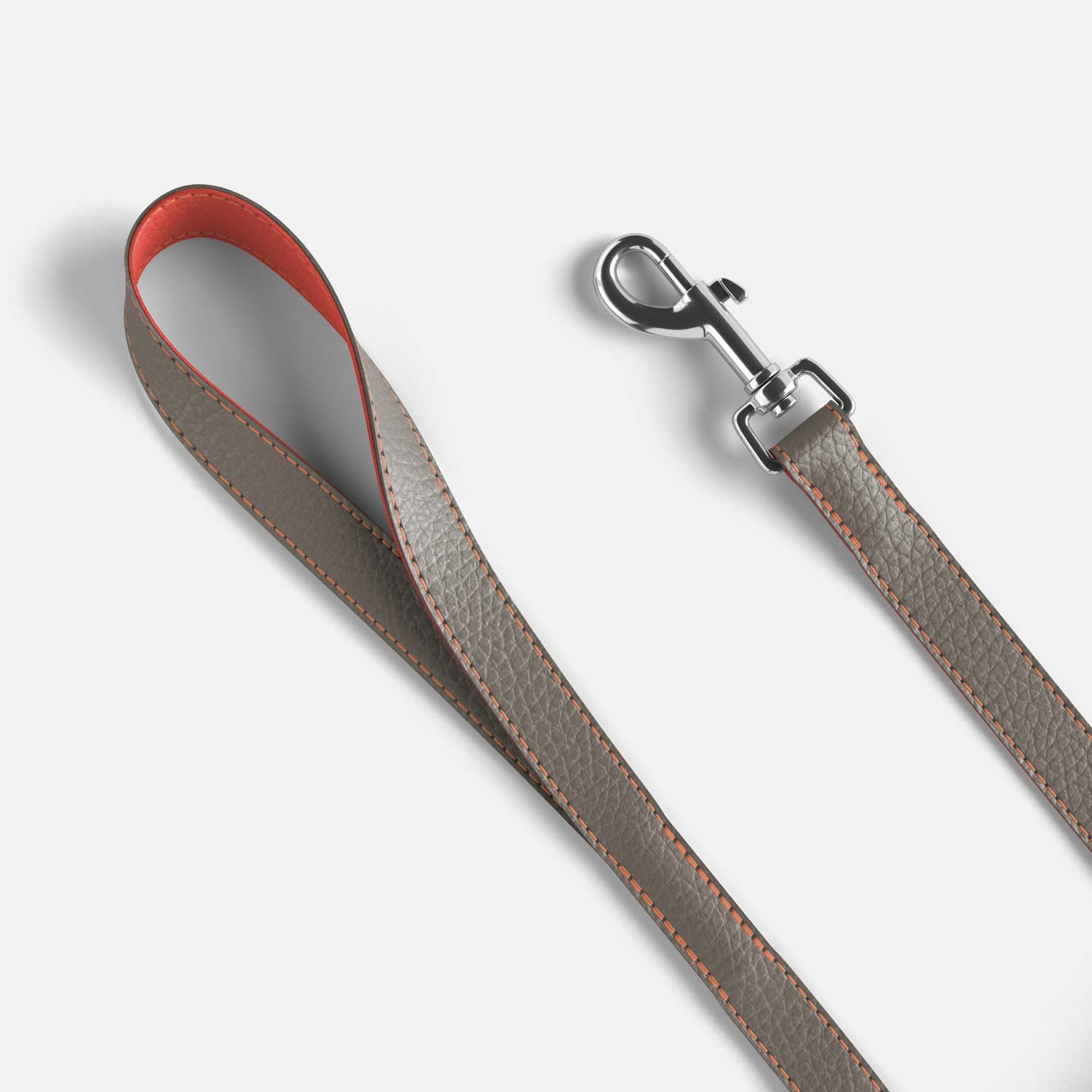 Leather Dog Collar - Grey and Coral