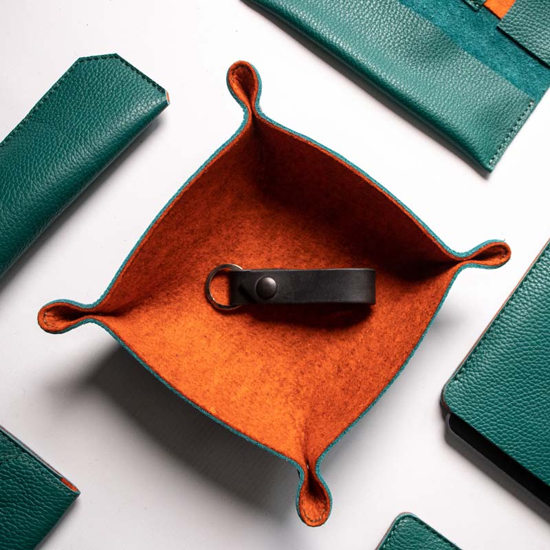 Leather Catch-all Tray - Avocado Green and Orange - RYAN London