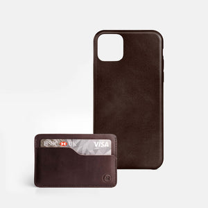Leather iPhone 12 Shell Case - Dark Brown