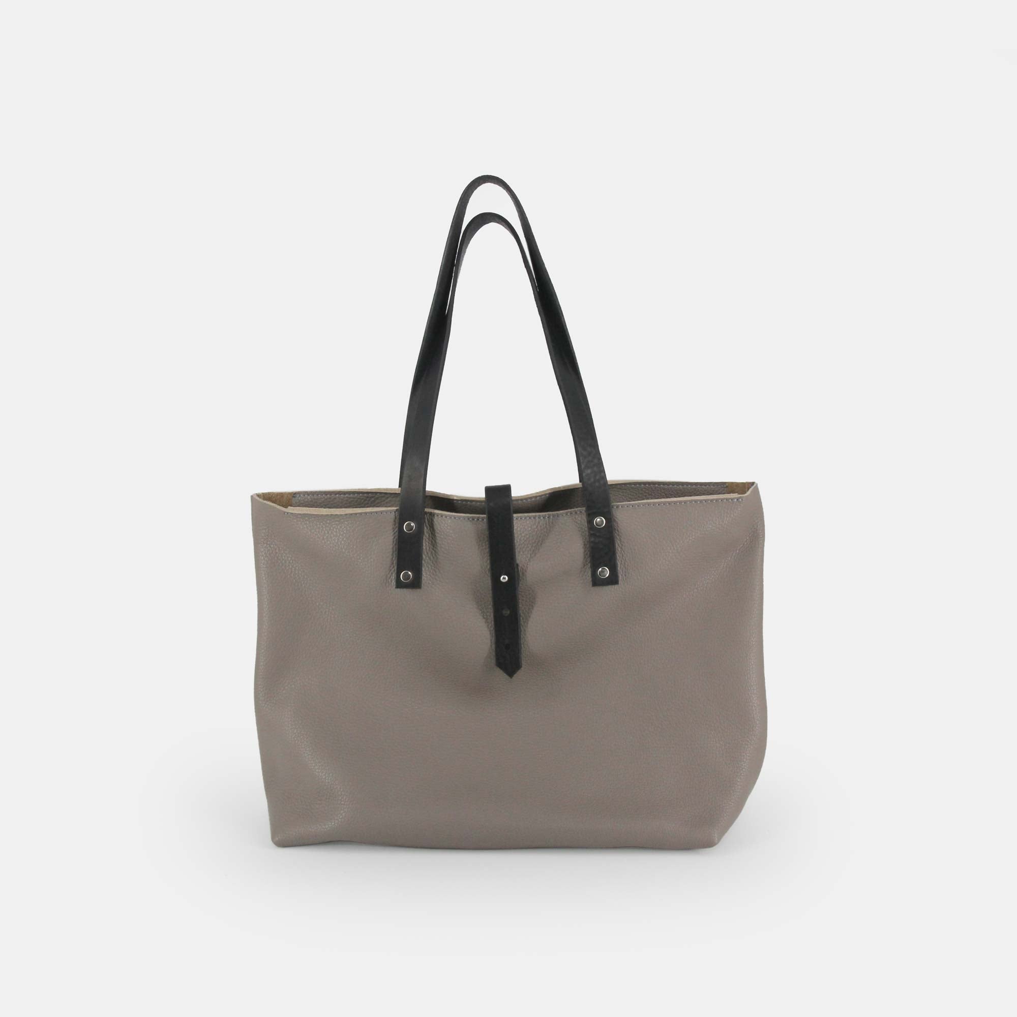 Factory GRAY WOVEN GENUINE LEATHER ZIP TOTE