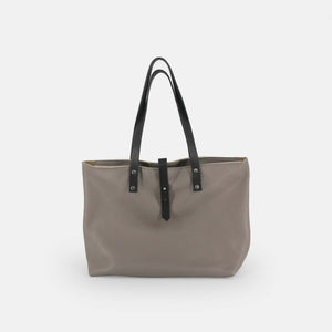 Soft Italian Leather Tote with Zip - Grey