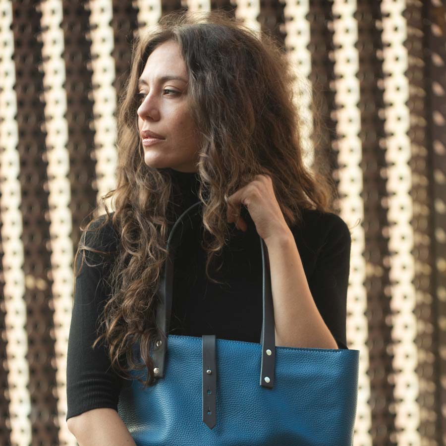 Soft Italian Leather Tote with Zip - Turquoise Blue - RYAN London