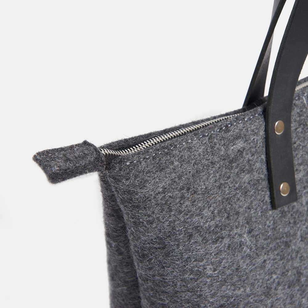 Wool Felt Tote Bag with Zip - Grey - RYAN London