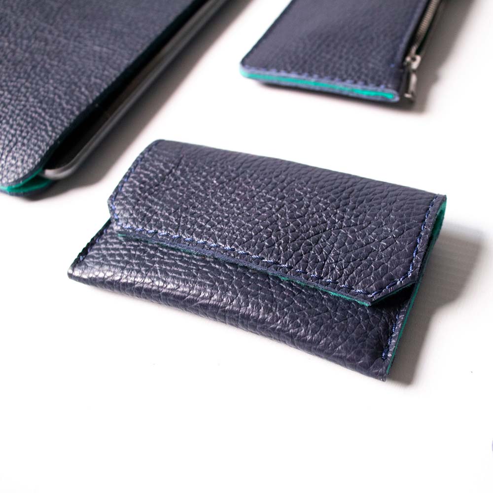 Leather Carry-all Wallet - Navy Blue and Mint - RYAN London