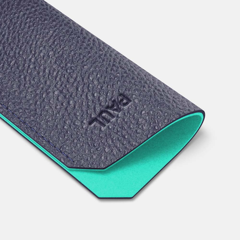 Leather Glasses case - Navy Blue and Mint - RYAN London
