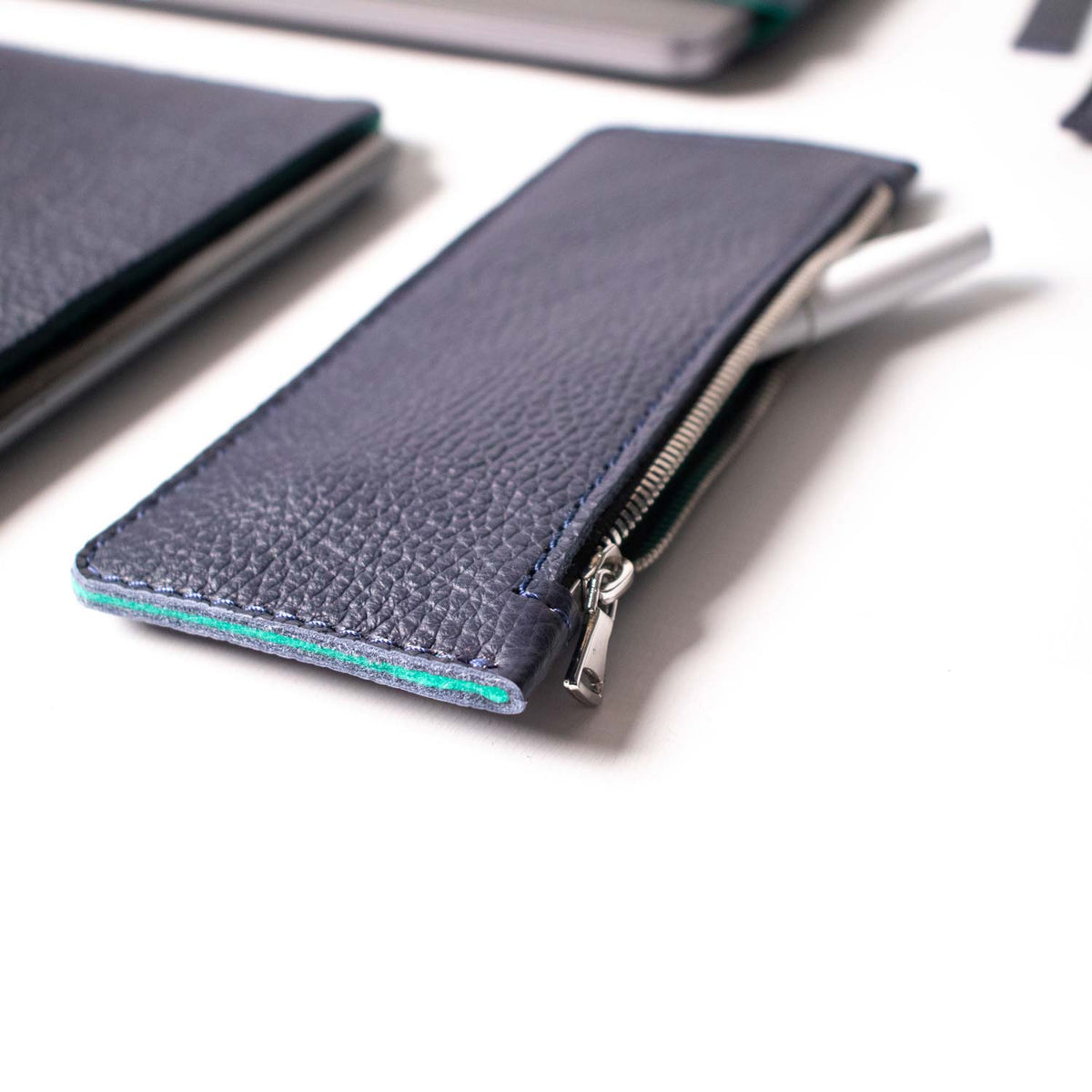 Leather Pencil Case - Navy Blue and Mint - RYAN London