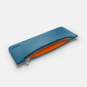 Leather Pencil Case - Turquoise Blue and Orange