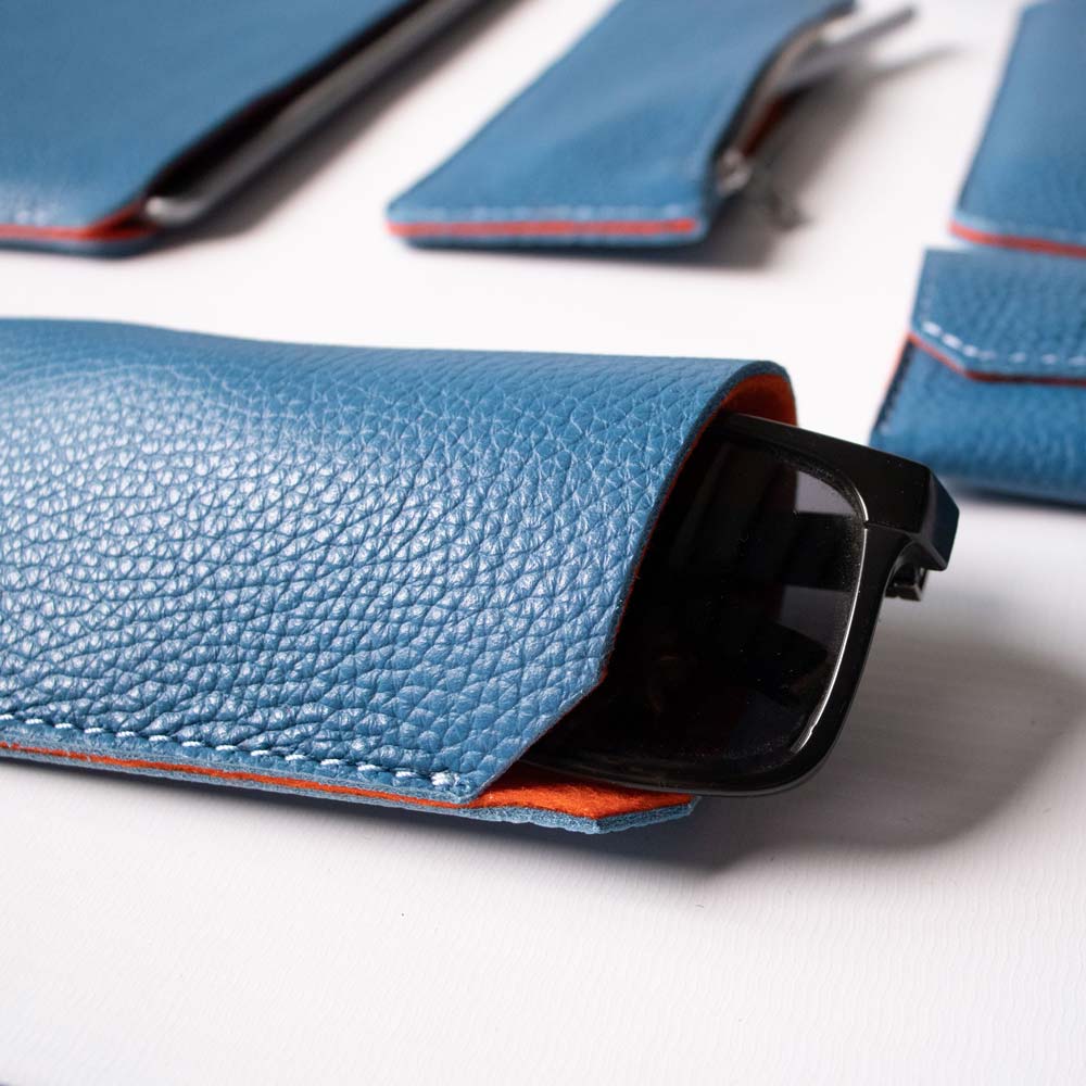 Leather Sunglasses Case - Turquoise Blue and Orange - RYAN London
