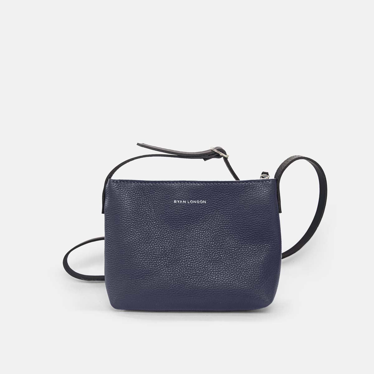 Italian Leather Crossbody Tote with Wool Felt and Zip Navy Blue and