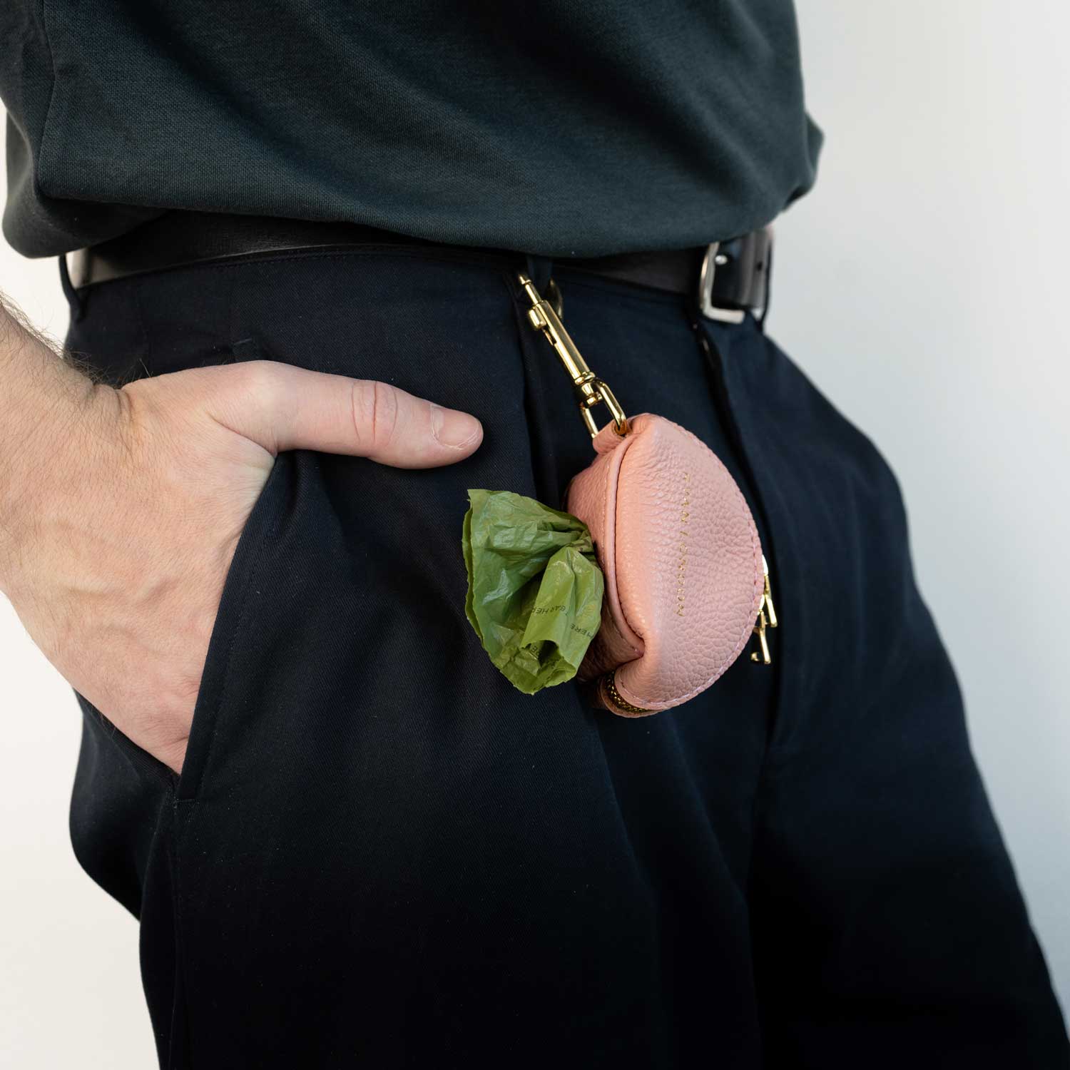 Leather Dog Poop Bag Holder - Pink