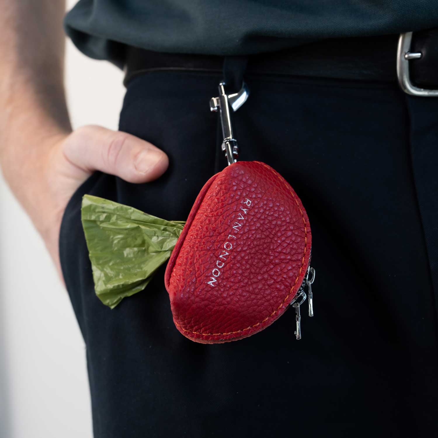 Leather Dog Poop Bag Holder - Red - RYAN London