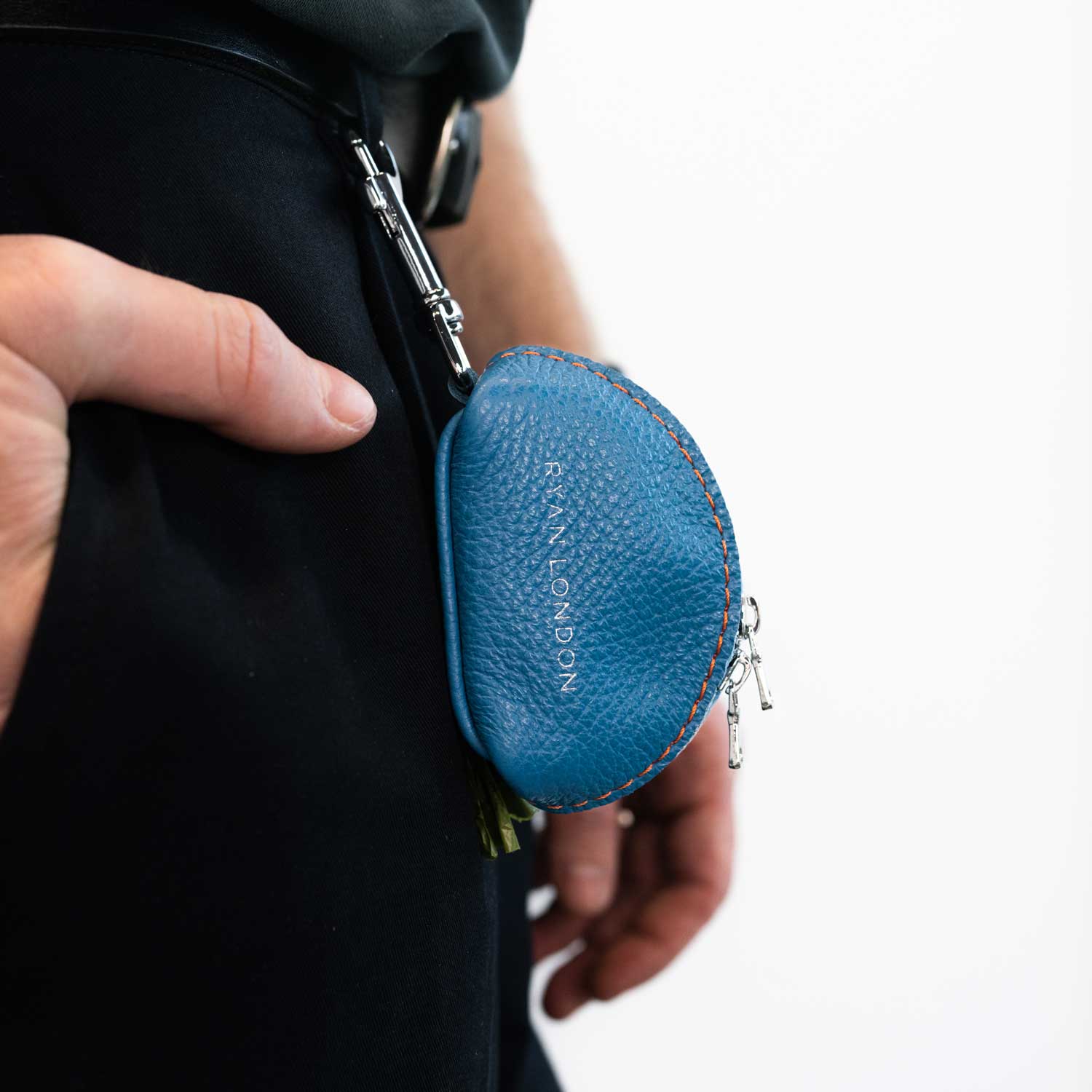 Leather Dog Poop Bag Holder - Blue - RYAN London