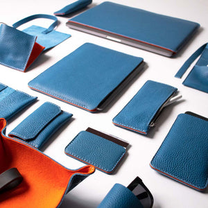 Luxury Leather Macbook Pro 14" Sleeve - Turquoise Blue and Orange