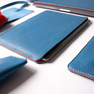 Leather iPad Pro 11" Sleeve - Turquoise Blue and Orange