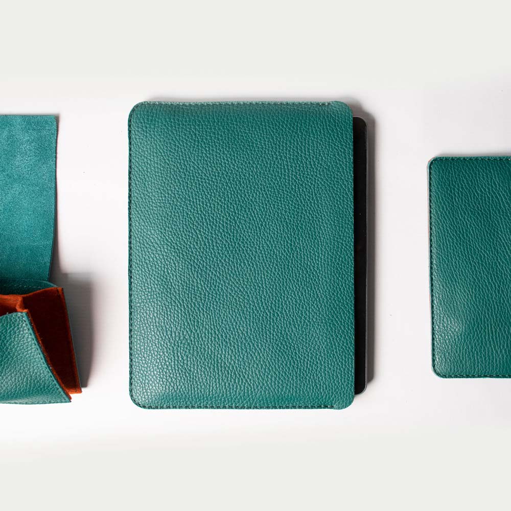 Leather iPad Air 11" Sleeve -  Avocado Green and Orange - RYAN London