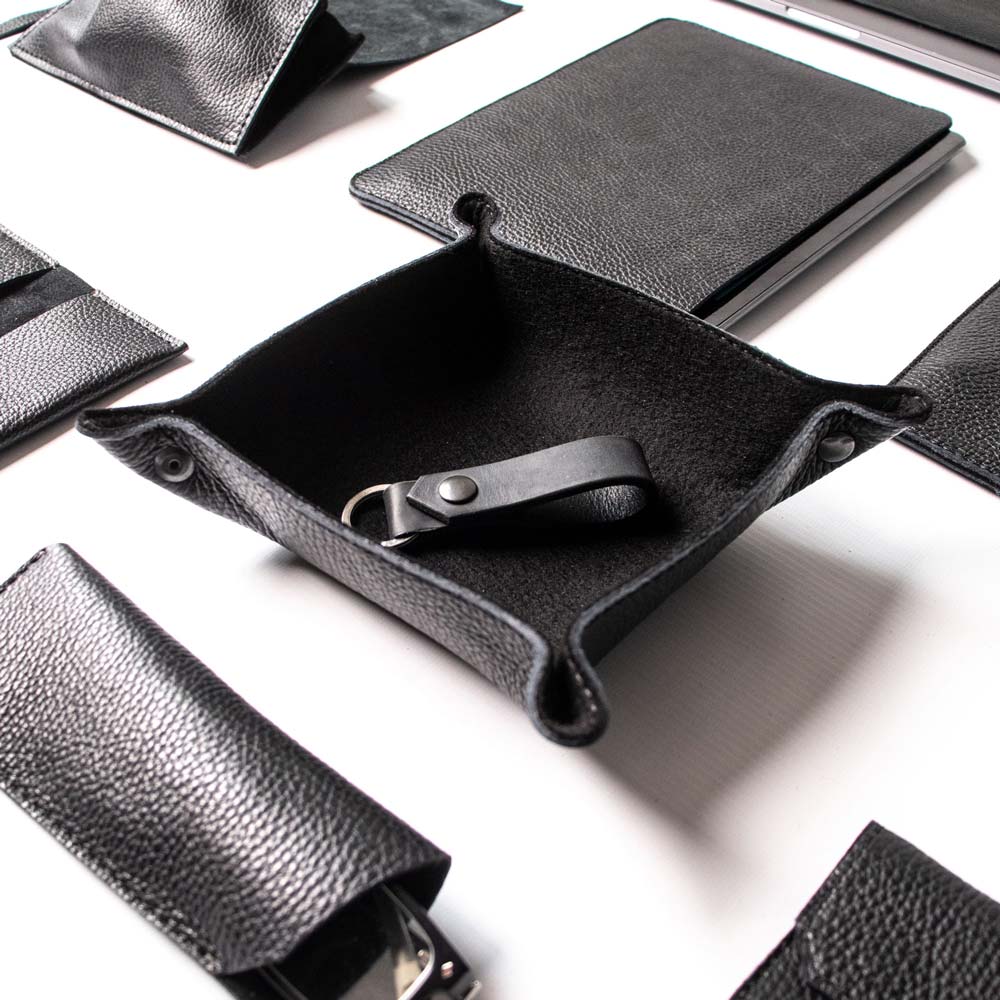 Leather iPad Pro 12.9" Sleeve -  Black and Black - RYAN London