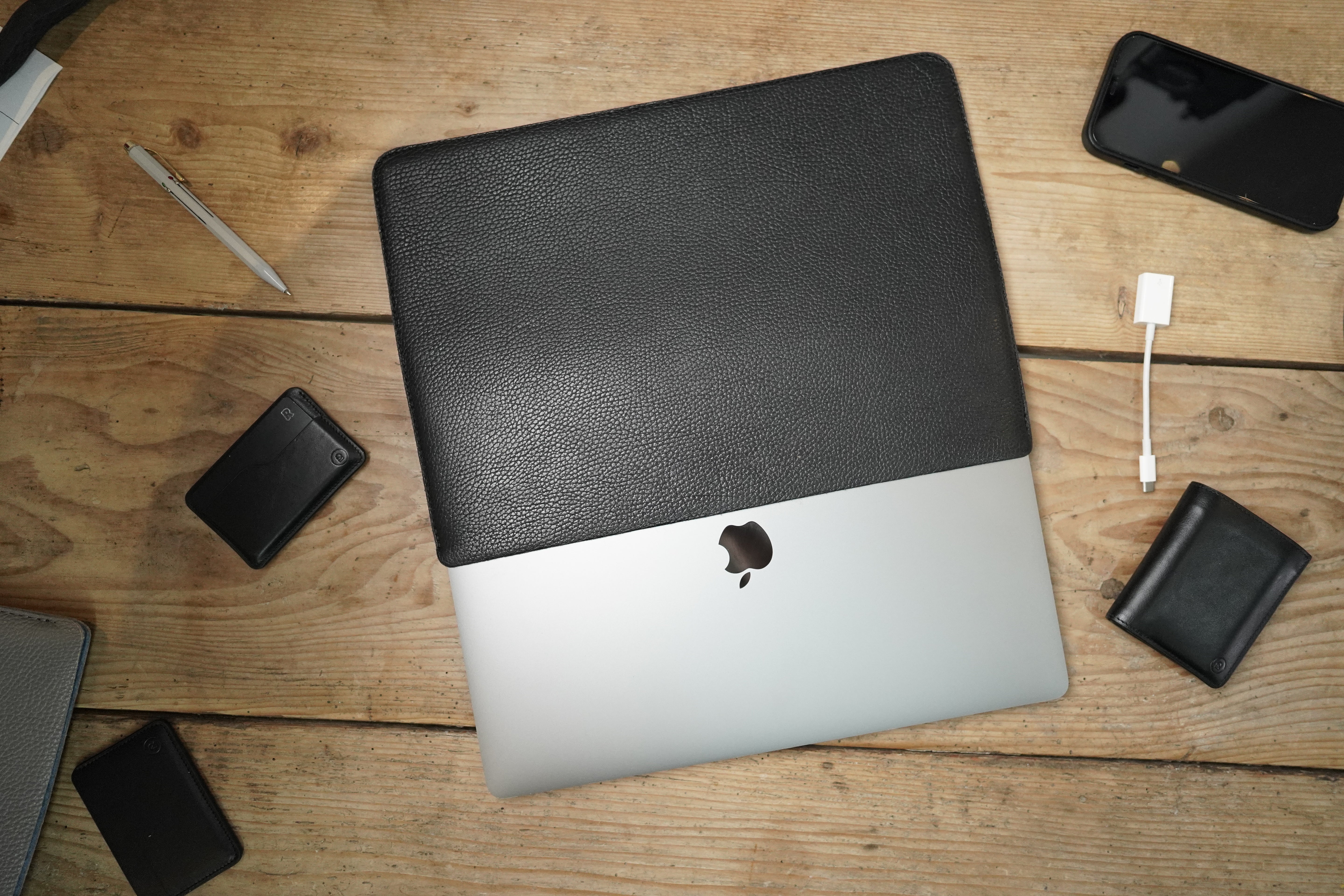 Luxury Leather Macbook Air 13" Sleeve - Black and Black - RYAN London 