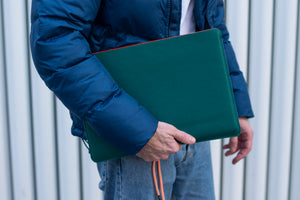 Luxury Leather Macbook Air 13" Sleeve - Avocado Green and Orange